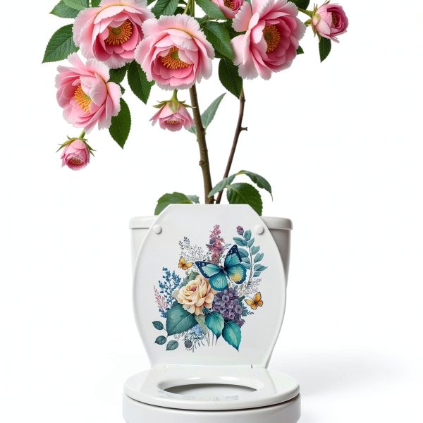 Toilet Stickers, Peony Butterflies Bathroom Toilet Seat Lid Cover Decals Waterproof Self-Adhesive Wall Sticker Toilet Lid Decals for Bathroom Accessories-3