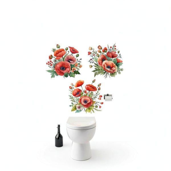 Red 3D Poppy Flowers Toilet Seat Sticker by Zhuluck 3-Piece Set-3