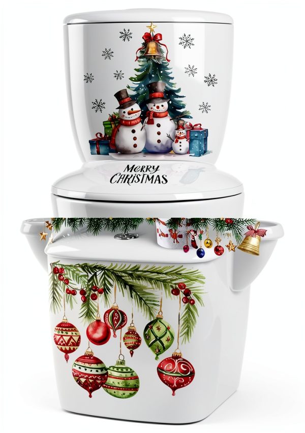 3 Sheets Christmas Toilet Stickers Toilet Lid Decals Xmas Tree Snowman Snowflake Colorful Bell Pattern Bathroom Wall Toilet Cover Self-Adhesive Decals Merry Christmas Home Decoration-0