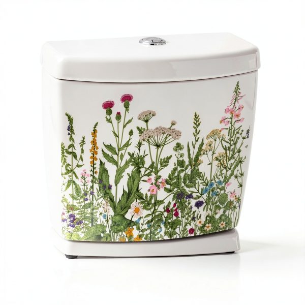Multicolor Plant Leaves Flowers Toilet Seat Lid Stickers Self-Adhesive Bathroom Wall Stickers Green Leaf Floral Toilet Lid Decals DIY Removable Waterproof Toilet Sticker for Bathroom Cistern Decor-0