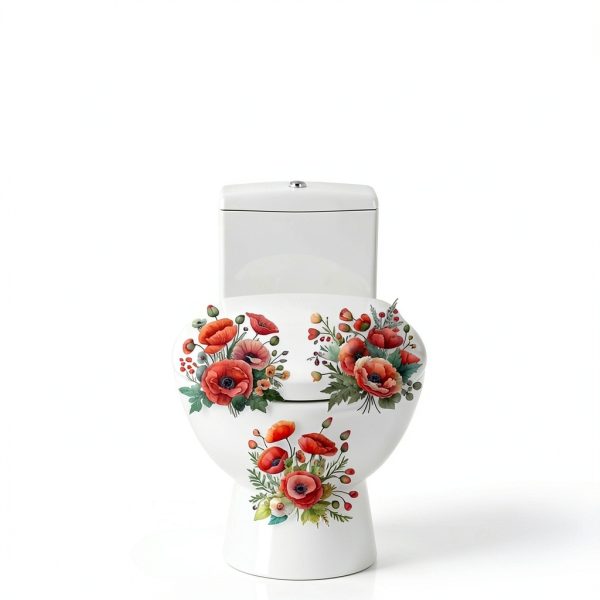 Red 3D Poppy Flowers Toilet Seat Sticker by Zhuluck 3-Piece Set-4