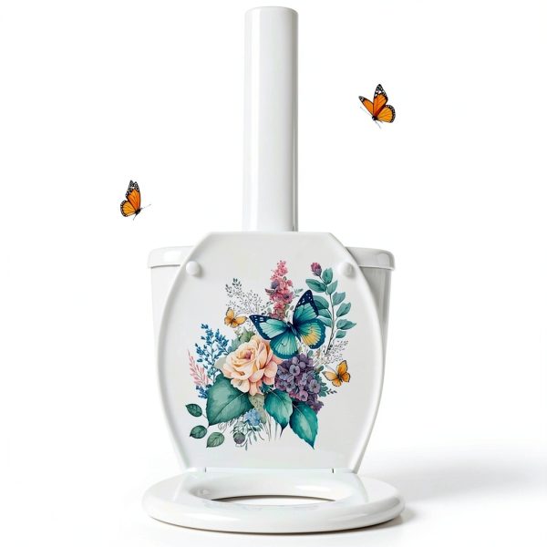 Toilet Stickers, Peony Butterflies Bathroom Toilet Seat Lid Cover Decals Waterproof Self-Adhesive Wall Sticker Toilet Lid Decals for Bathroom Accessories-5