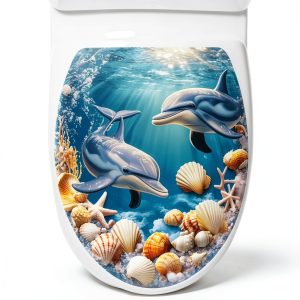 Ocean Series Dolphin Wall Decals by BooDecal 13x14.6in Toilet Lid-0