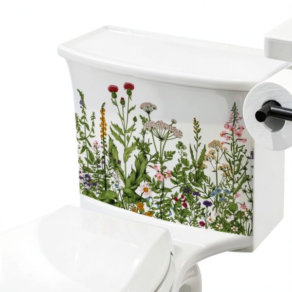 Multicolor Plant Leaves Flowers Toilet Seat Lid Stickers Self-Adhesive Bathroom Wall Stickers Green Leaf Floral Toilet Lid Decals DIY Removable Waterproof Toilet Sticker for Bathroom Cistern Decor-6
