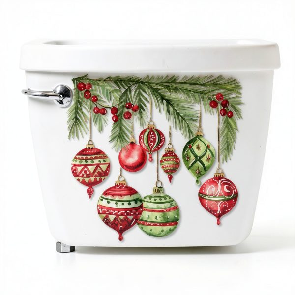 3 Sheets Christmas Toilet Stickers Toilet Lid Decals Xmas Tree Snowman Snowflake Colorful Bell Pattern Bathroom Wall Toilet Cover Self-Adhesive Decals Merry Christmas Home Decoration-3