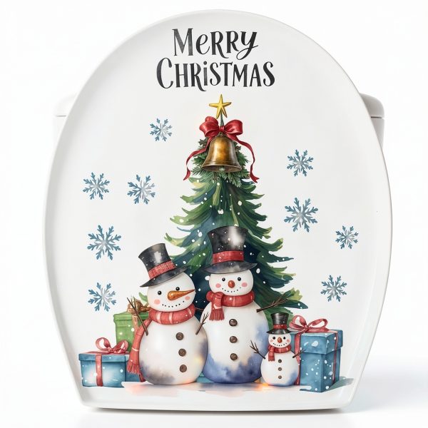 3 Sheets Christmas Toilet Stickers Toilet Lid Decals Xmas Tree Snowman Snowflake Colorful Bell Pattern Bathroom Wall Toilet Cover Self-Adhesive Decals Merry Christmas Home Decoration-1