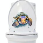 Funny Cartoon Turtle Toilet Cover Sticker Decals,Colorful Turtle Drop Letter Waterproof Toilet Lid Tank Seat Decals Cistern Self-Adhesive Bathroom Wall Sticker-0