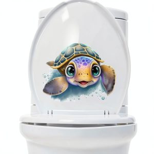Funny Cartoon Turtle Toilet Cover Sticker Decals,Colorful Turtle Drop Letter Waterproof Toilet Lid Tank Seat Decals Cistern Self-Adhesive Bathroom Wall Sticker-0