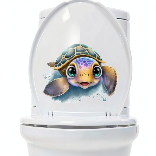 Funny Cartoon Turtle Toilet Cover Sticker Decals,Colorful Turtle Drop Letter Waterproof Toilet Lid Tank Seat Decals Cistern Self-Adhesive Bathroom Wall Sticker-0