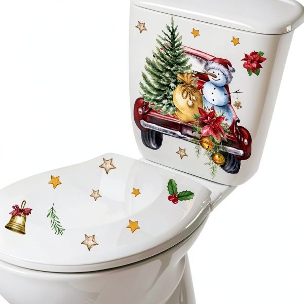 3 Sheets Christmas Toilet Stickers Toilet Lid Decals Xmas Tree Snowman Snowflake Colorful Bell Pattern Bathroom Wall Toilet Cover Self-Adhesive Decals Merry Christmas Home Decoration-2