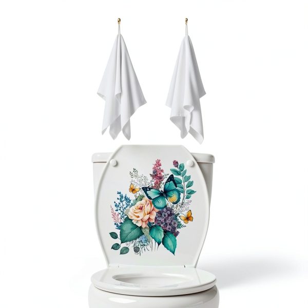 Toilet Stickers, Peony Butterflies Bathroom Toilet Seat Lid Cover Decals Waterproof Self-Adhesive Wall Sticker Toilet Lid Decals for Bathroom Accessories-4