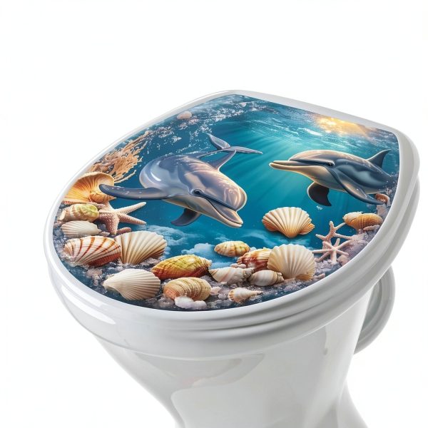 Ocean Series Dolphin Wall Decals by BooDecal 13x14.6in Toilet Lid-3