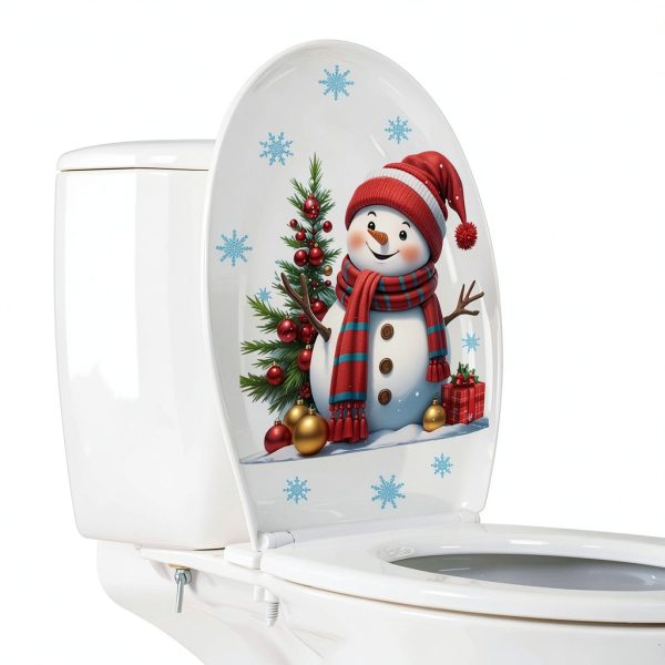 Christmas Snowman Toilet Sticker Toilet Cover Self-Adhesive Cute Snowman Sticker Waterproof Toilet Lid Water Tanks Seat Decals Wall Sticker for Xmas Winter Party Home Bathroom Decoration (1PC)-1