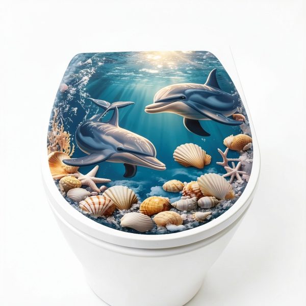 Ocean Series Dolphin Wall Decals by BooDecal 13x14.6in Toilet Lid-4