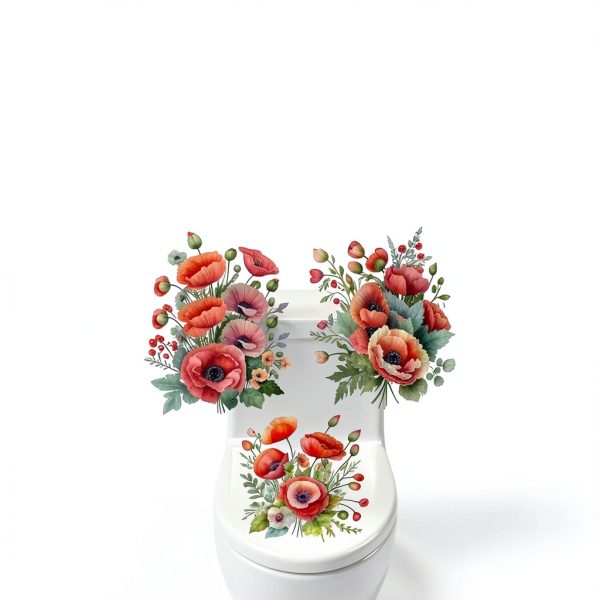 Red 3D Poppy Flowers Toilet Seat Sticker by Zhuluck 3-Piece Set-2