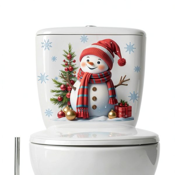 Christmas Snowman Toilet Sticker Toilet Cover Self-Adhesive Cute Snowman Sticker Waterproof Toilet Lid Water Tanks Seat Decals Wall Sticker for Xmas Winter Party Home Bathroom Decoration (1PC)-0