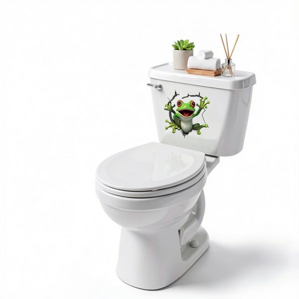 1 PCS Cute Frog Sticker, Bathroom Toilet Stickers for Wall Decals Toilet Seat Lid Stickers Self-Adhesive for Bathroom Wall Car Window Sticker DIY Removable Waterproof Decor Decals/11.8x11.4(Inch)-4