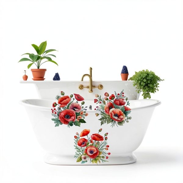 Red 3D Poppy Flowers Toilet Seat Sticker by Zhuluck 3-Piece Set-7