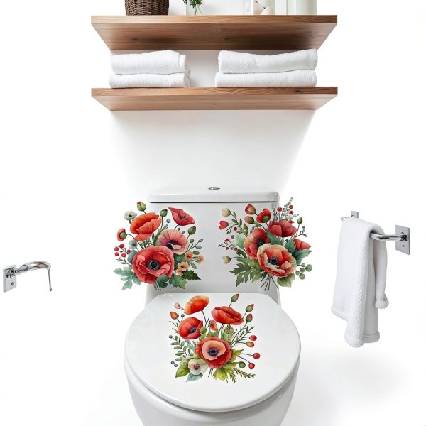 Red 3D Poppy Flowers Toilet Seat Sticker by Zhuluck 3-Piece Set-5