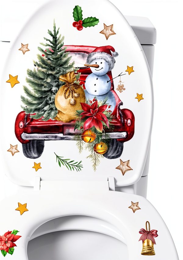 3 Sheets Christmas Toilet Stickers Toilet Lid Decals Xmas Tree Snowman Snowflake Colorful Bell Pattern Bathroom Wall Toilet Cover Self-Adhesive Decals Merry Christmas Home Decoration-5