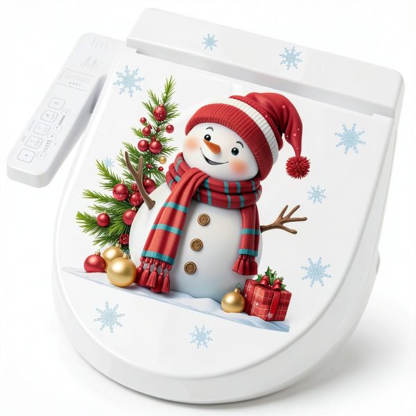 Christmas Snowman Toilet Sticker Toilet Cover Self-Adhesive Cute Snowman Sticker Waterproof Toilet Lid Water Tanks Seat Decals Wall Sticker for Xmas Winter Party Home Bathroom Decoration (1PC)-3