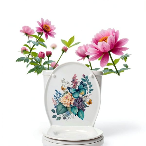 Toilet Stickers, Peony Butterflies Bathroom Toilet Seat Lid Cover Decals Waterproof Self-Adhesive Wall Sticker Toilet Lid Decals for Bathroom Accessories-6