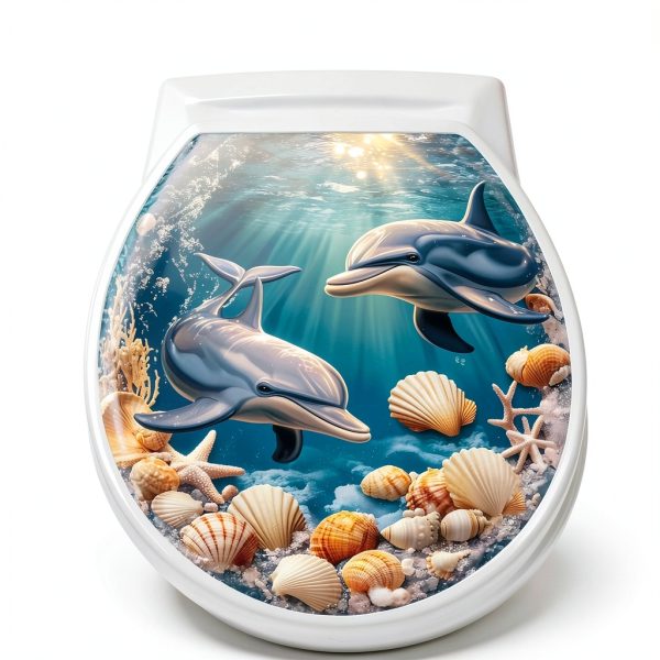 Ocean Series Dolphin Wall Decals by BooDecal 13x14.6in Toilet Lid-5