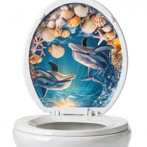 Ocean Series Dolphin Wall Decals by BooDecal 13x14.6in Toilet Lid-2