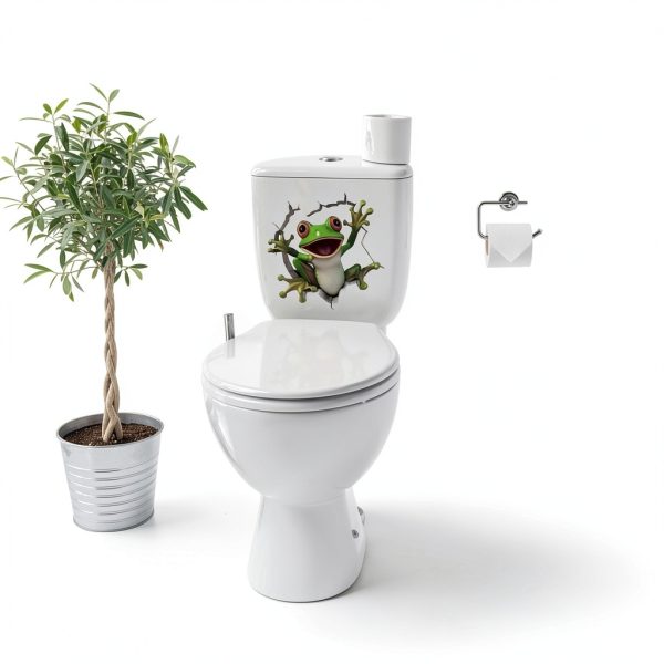 1 PCS Cute Frog Sticker, Bathroom Toilet Stickers for Wall Decals Toilet Seat Lid Stickers Self-Adhesive for Bathroom Wall Car Window Sticker DIY Removable Waterproof Decor Decals/11.8x11.4(Inch)-5