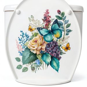Toilet Stickers, Peony Butterflies Bathroom Toilet Seat Lid Cover Decals Waterproof Self-Adhesive Wall Sticker Toilet Lid Decals for Bathroom Accessories-0