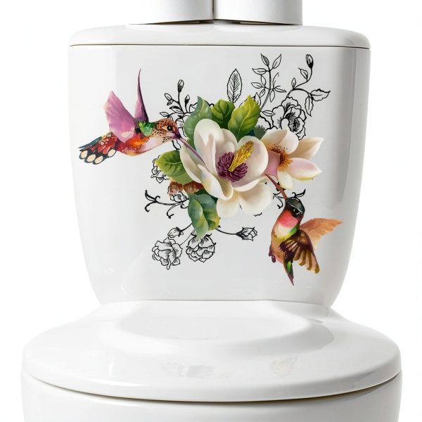 Birds Flowers Butterfly Toilet Seat Lid Stickers BWESOO Waterproof PVC-0