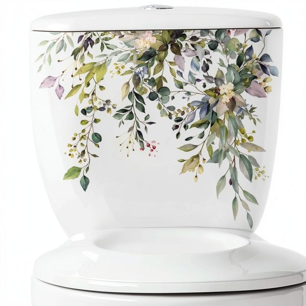 Green Plant Leaves Toilet Lid Stickers BWESOO Waterproof-0