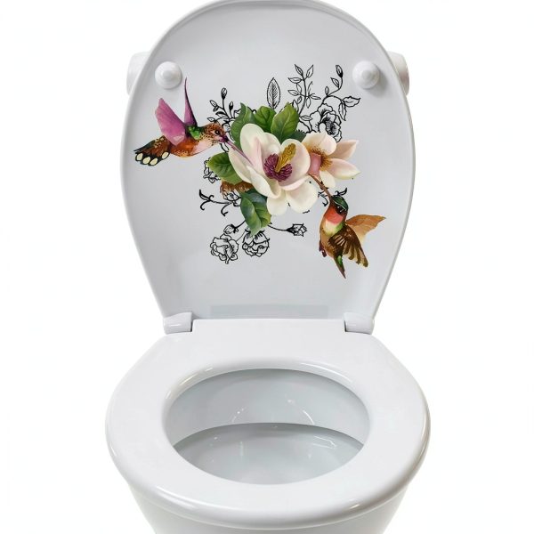 Birds Flowers Butterfly Toilet Seat Lid Stickers BWESOO Waterproof PVC-8