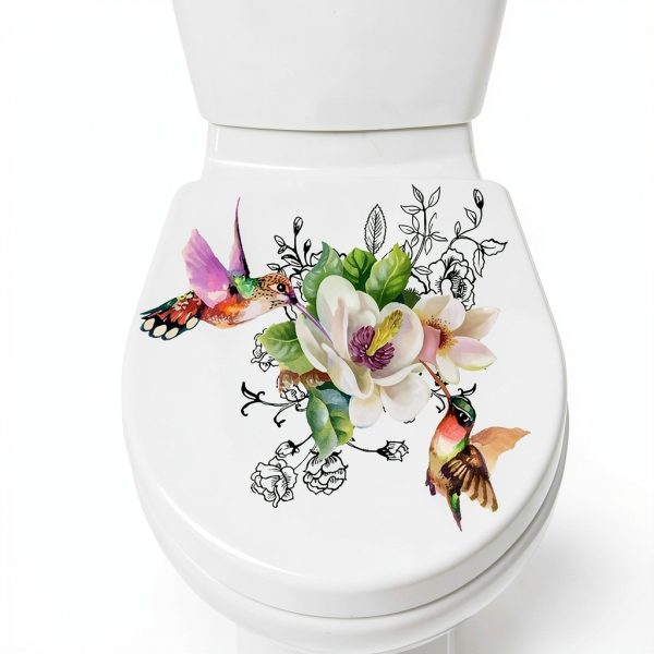 Birds Flowers Butterfly Toilet Seat Lid Stickers BWESOO Waterproof PVC-4